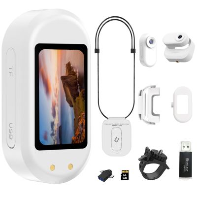 64GB 1080P Mini Body Camera, Thumb Size Wearable Action Body Cam, Hands Free Recording Bodycam with Magnetic Lanyard, Premium Portable Camcorder Mount Anywhere for Work, Travel, Pet Walking (White)
