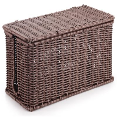 Large Cable Management Box, Handwoven Imitation Rattan Cord Organizer Cord Hider Box, Desk Cord Management Box to Hide Cords and Power Strips, Dark Brown