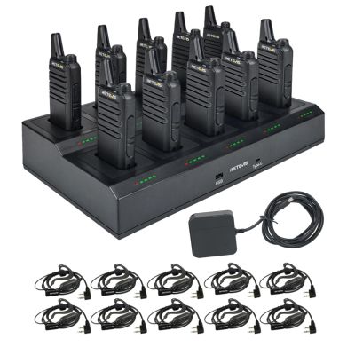 Retevis RT22 Walkie Talkies for Adults with Earpiece, Two Way Radio with 10 Gang Charger-USB-Type-C Port, FRS, Portable, 300,000 sq. ft/25 Floor Range, for Retail (10 Pack)