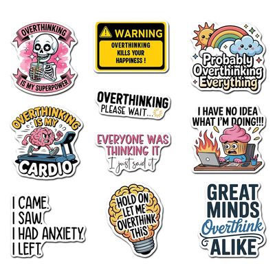 (10 PCS) Overthinking Sticker Hold On Let Me Overthink This, I Came I Saw I Had Anxiety I Left Waterproof Decal Gift Suitable for Laptop Phone Car Window 3 Inches
