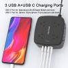 10 Ft Surge Protector Power Strip - YISHU 8 Widely Outlets with 4 USB Ports, 3 Side Outlet Extender with 10 Feet Flat Extension Cord, Ultra Flat Plug, Wall Mount, Desk USB Charging Station, ETL, Black view 3