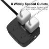 10 Ft Surge Protector Power Strip - YISHU 8 Widely Outlets with 4 USB Ports, 3 Side Outlet Extender with 10 Feet Flat Extension Cord, Ultra Flat Plug, Wall Mount, Desk USB Charging Station, ETL, Black view 4