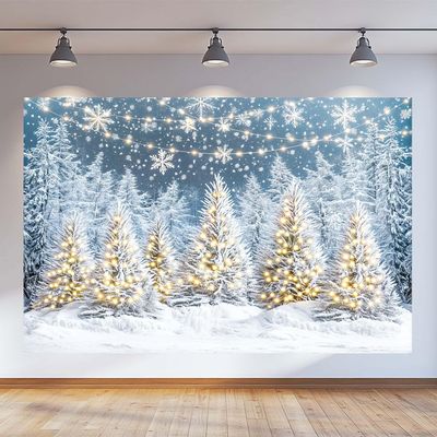 Wathon Winter Snow Forest Backdrop for Photography Glitter Snowy Pine Tree Photo Backdrop Christmas Holiday Xmas Happy New Year Party Decorations Photo Background Booth Video Studio Props 10X8FT