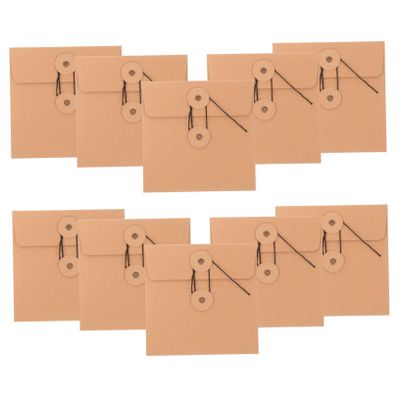 GRIRIW 10pcs Kraft Paper CD DVD Envelopes Vintage Storage Bags Tie Brown Paper CD DVD Sleeves for Office Organization and Packaging