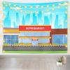 BELECO 6x6ft Fabric Cartoon Supermarket Backdrop Urban City Stree Scene Superstore Backgrund Supermarket Party Decorations Banner Kids Birthday Photoshoot Props view 2