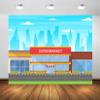 BELECO 6x6ft Fabric Cartoon Supermarket Backdrop Urban City Stree Scene Superstore Backgrund Supermarket Party Decorations Banner Kids Birthday Photoshoot Props view 3