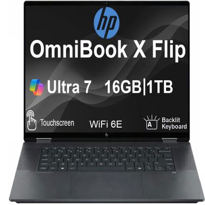HP OmniBook X Flip 2-in-1 (Next Gen Envy x360) Laptop 16.0" Touch IPS WUXGA (Intel Ultra 7-256V, 16GB RAM DDR5, 1TB SSD, Backlit KB, Thunderbolt 4,AI Copilot+PC for Creator,Designer, Win 11 Home)