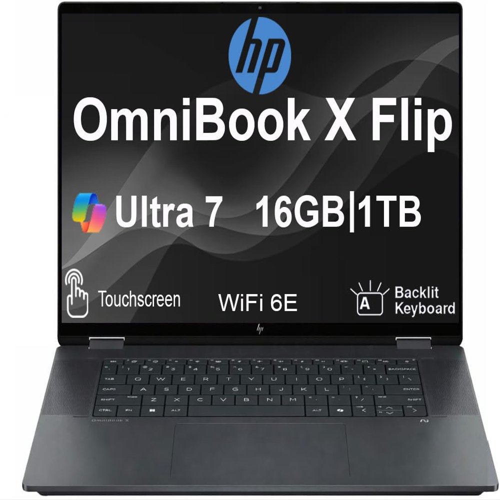HP OmniBook X Flip 2-in-1 (Next Gen Envy x360) Laptop 16.0" Touch IPS WUXGA (Intel Ultra 7-256V, 16GB RAM DDR5, 1TB SSD, Backlit KB, Thunderbolt 4,AI Copilot+PC for Creator,Designer, Win 11 Home)