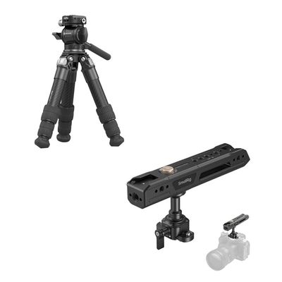 Bundle: SmallRig Portable Carbon Fiber Tabletop Tripod Kit 5025+SMALLRIG Rotating Top Handle with NATO Clamp 4152