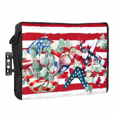 4th of July Outdoor TV Cover 40-43 Inch Weatherproof, Independence Day Star Botanical Red Striped Oxford Heavy Duty Waterproof Outside Flat Screen TV Cover Protector for Television Outdoor Accessories