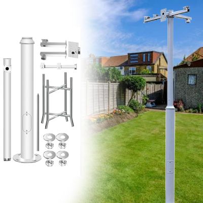 LXLZYXSF Extra Tall Security Surveillance Camera Pole with 4 Brackets, Mounting Rebar Cage Base, Heavy Duty Metal Street Lamp Post for Outside Backyard Parking Lot Walkways(16.4ft (3 Sections) H)
