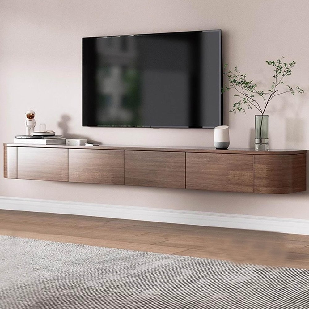 Solid Wood TV Cabinet Floating TV Stand Wall-Mounted Shelf Media Console for Living Room Office Heavy Duty(200cm)