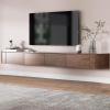 Solid Wood TV Cabinet Floating TV Stand Wall-Mounted Shelf Media Console for Living Room Office Heavy Duty(200cm) view 1