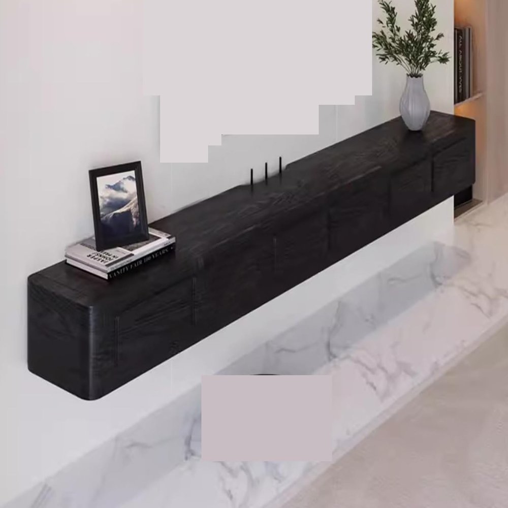 Black/Brown Floating TV Cabinet Wall-Mounted TV Stand Hanging Multimedia Console for Living Rooms Space Saver(Black,188x24x18cm)