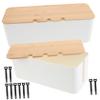 Artibetter Cable Management Box with Wood Lid Multi-Functional Cord Organizer for Home Office Desktop Power Strip Hider Cord Hiding Box for Computer Wires 1 Set view 1