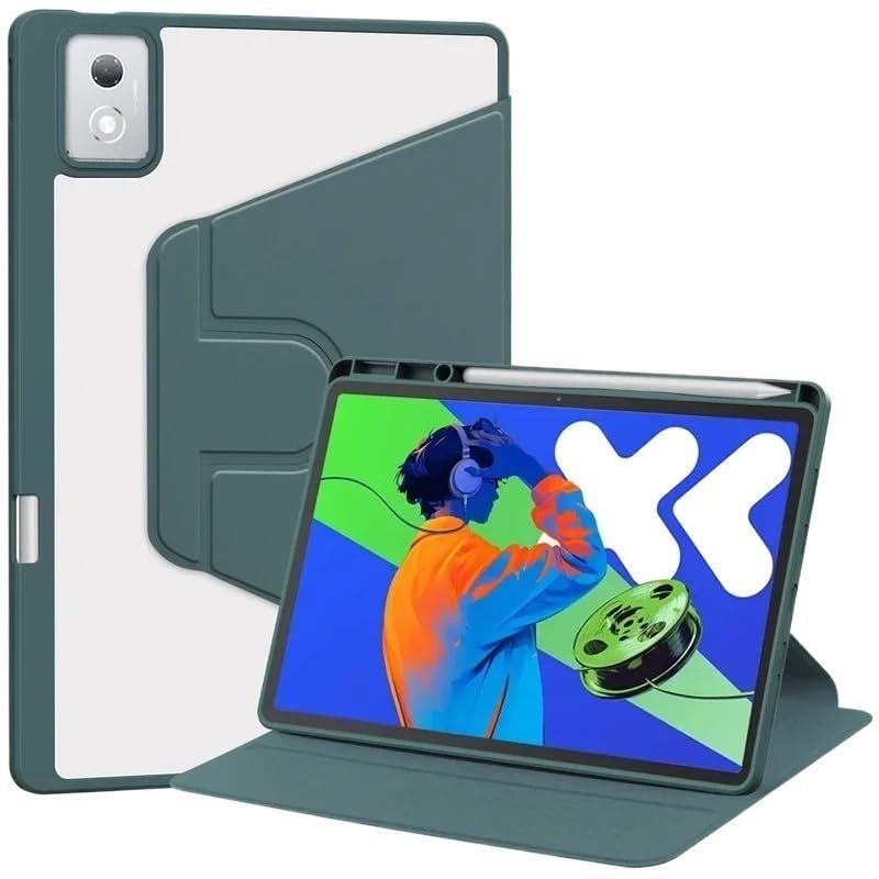 360 Rotating Acrylic Clear Hard Tablet Cover Suitable for Lenovo Idea Tab Pro 12.7inch TB-373FU 2025 Case with Pen Holder(Dark Green)