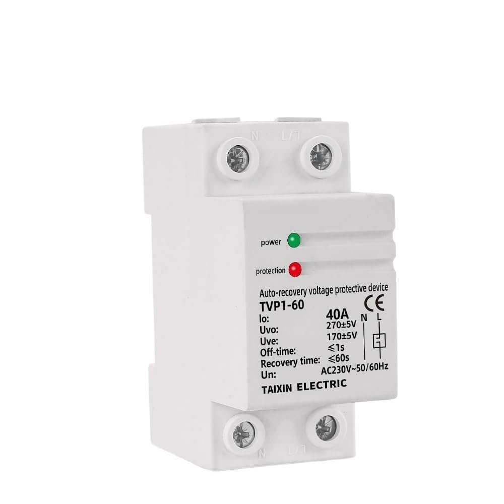 230V AC 40A 63A Din Rail Auto Recovery Voltage Protective Over Under Voltage Relay Device Protector Overvoltage Protection(63A)
