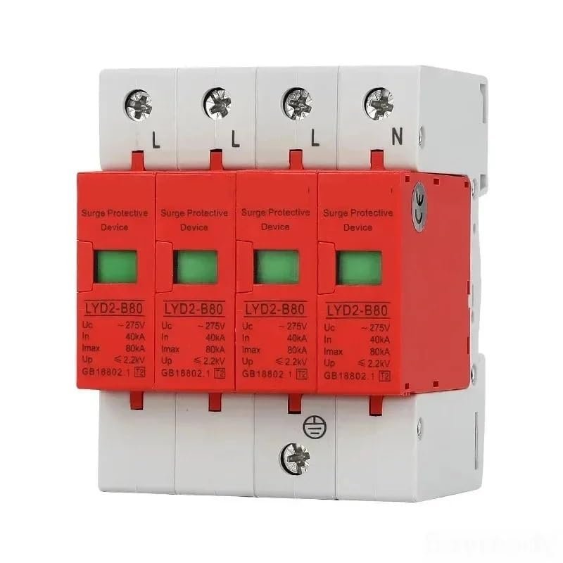 4P 10KA~100KA 275V 385V 420V AC 3P+N SPD House Surge Protector Protective Low-Voltage Arrester Device Lightning Protection(420V,10KA-20KA)