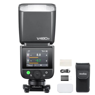 Godox V480-N V480 Flash for Nikon, Touchscreen Speedlite, GN50 High Output, USB-C Charging, 1.7s Fast Recycle, 650 Full-Power Flashes, 2.4G Wireless 1/8000s HSS GODOX V480N V480 N TTL Flash Speedlight