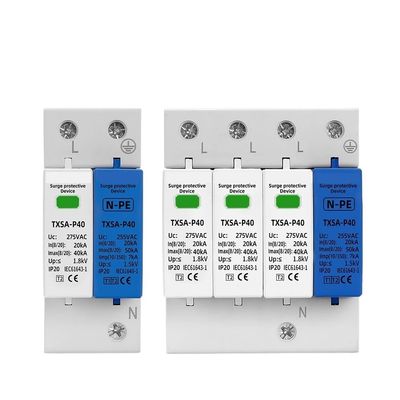 AC SPD Din Rail 1P+NPE 3P+NPE 50KA T1 T2 385V 275V 255V House Surge Protector Protective Low-Voltage Device Lightning Arrester(385V,1P NPE)
