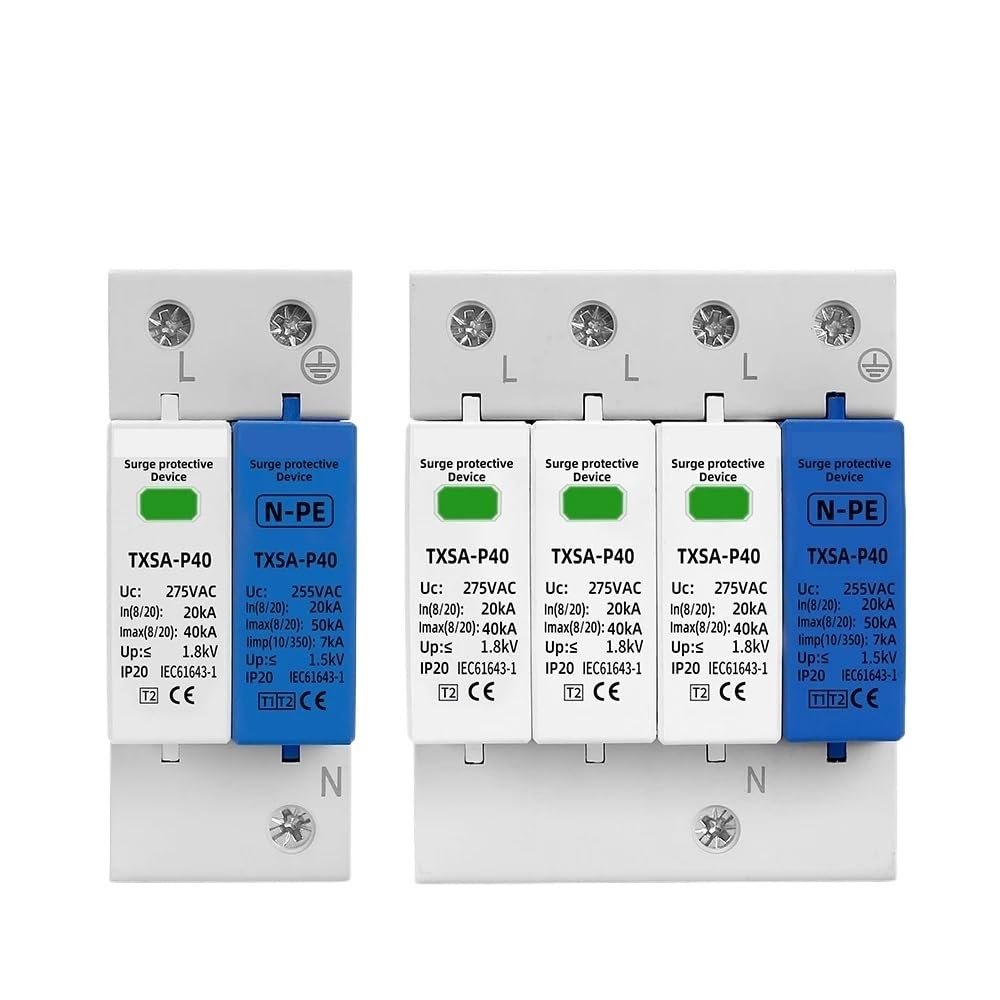 AC SPD Din Rail 1P+NPE 3P+NPE 50KA T1 T2 385V 275V 255V House Surge Protector Protective Low-Voltage Device Lightning Arrester(385V,1P NPE)