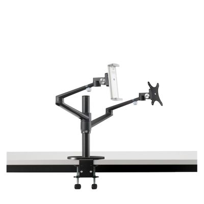 ADBWEKKF OL-3T Aluminum 3 in 1 Height Adjustable Desktop Dual Arm 17-32 Inch Monitor Holder+10-17 Inch Laptop Stand +14 Inch Tablet Mount(Black)