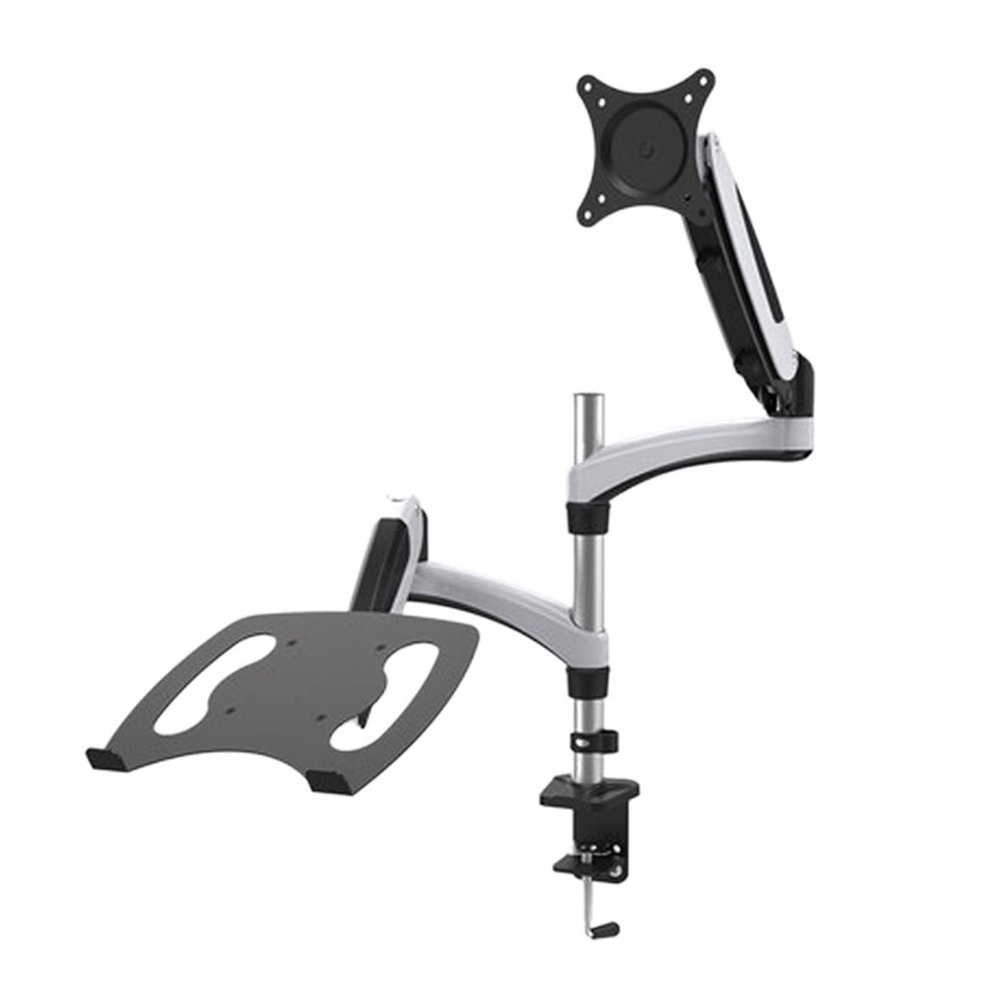 ADBWEKKF GM124U-D Desktop Dual Arm 10"-27" Monitor Holder+ Laptop Holder Stand Table Full Motion Dual Monitor Mount Arm Stand