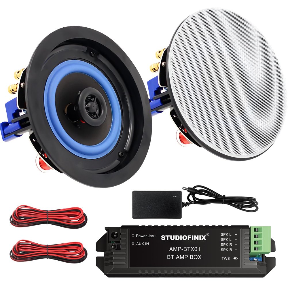 STUDIOFINIX 4 Inch Bluetooth Ceiling Speakers,160W 2-Way System, Wired Surround Sound for Living Room, Office,Kichten,Study Room,Basement,Covered Patio and Flush Mount