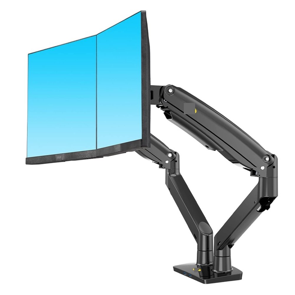 ADBWEKKF F195A 3-12kg Aluminum 22-32" Dual Computer Screen Stand Gas Spring Arm Full Motion Double PC Monitor Holder Support(Black)