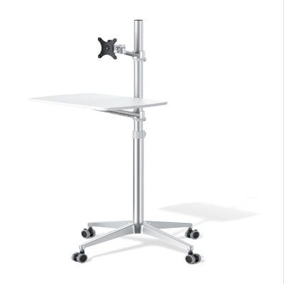 ADBWEKKF Aluminum Alloy UT-2 Full Motion 2in1 Laptop Floor Stand Monitor Keyboard Support Stand Height Adjust Moving Laptop Desk(Silver-White)