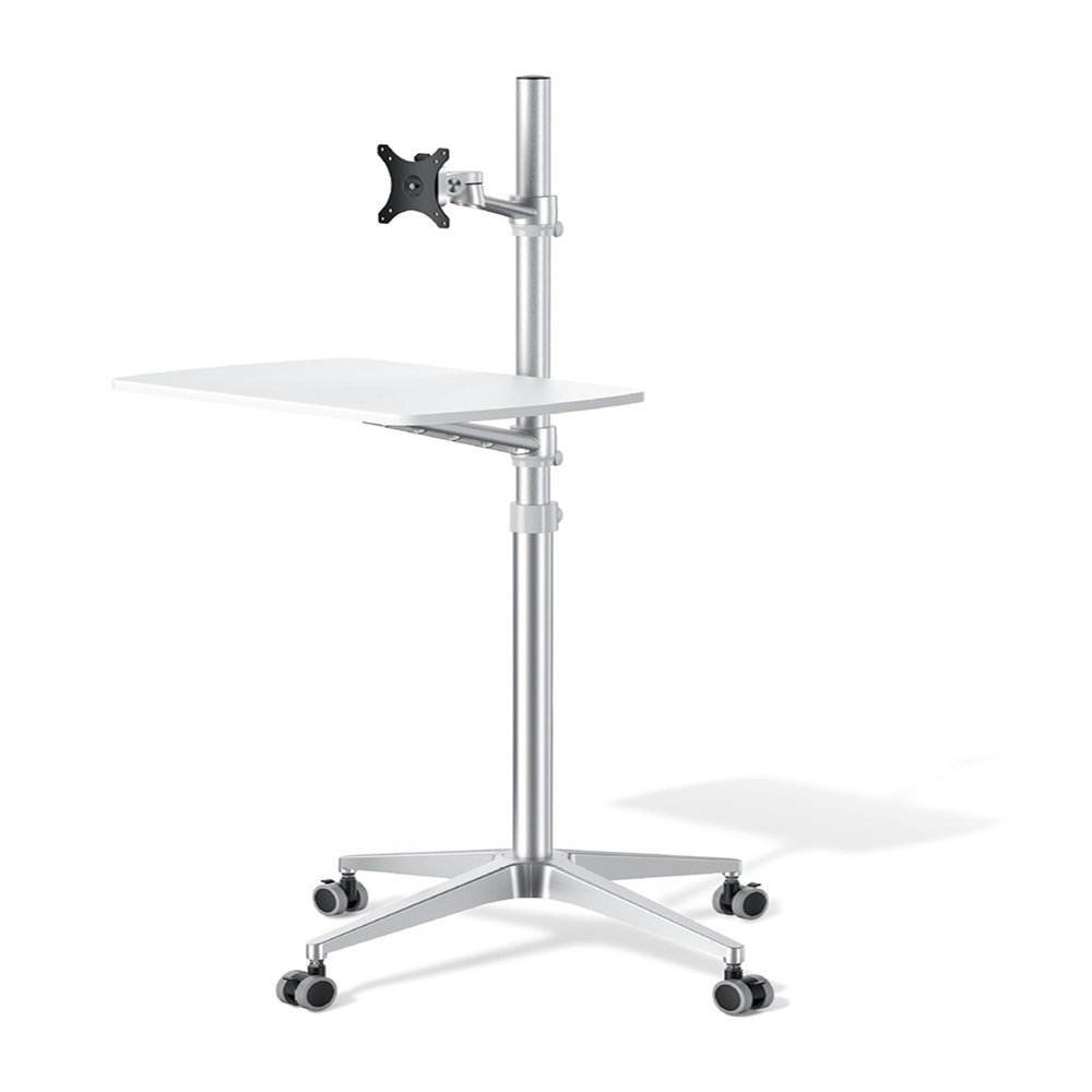 ADBWEKKF Aluminum Alloy UT-2 Full Motion 2in1 Laptop Floor Stand Monitor Keyboard Support Stand Height Adjust Moving Laptop Desk(Silver-White)