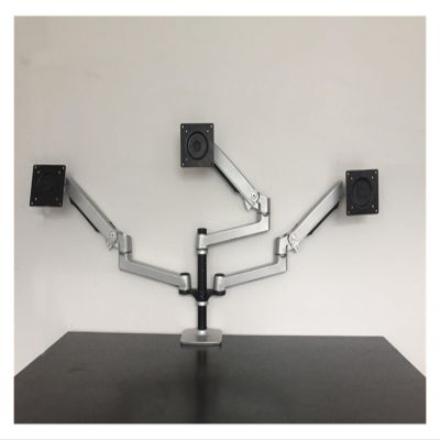 ADBWEKKF Desktop Full Motion 17-32inch Triple Monitor Holder Mount Aluminum Mechanical Spring Arm Monitor Support Max.Loading 10kgs Each(Silver Grey)