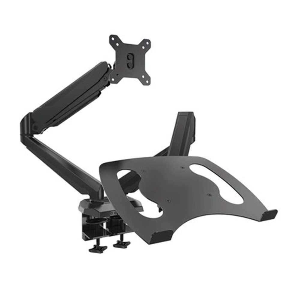 ADBWEKKF 2-in-1 Full Motion Desktop Mount Gas Spring Laptop Holder +Monitor Holder Dual Arm with USB Port Audio and Headset Jack