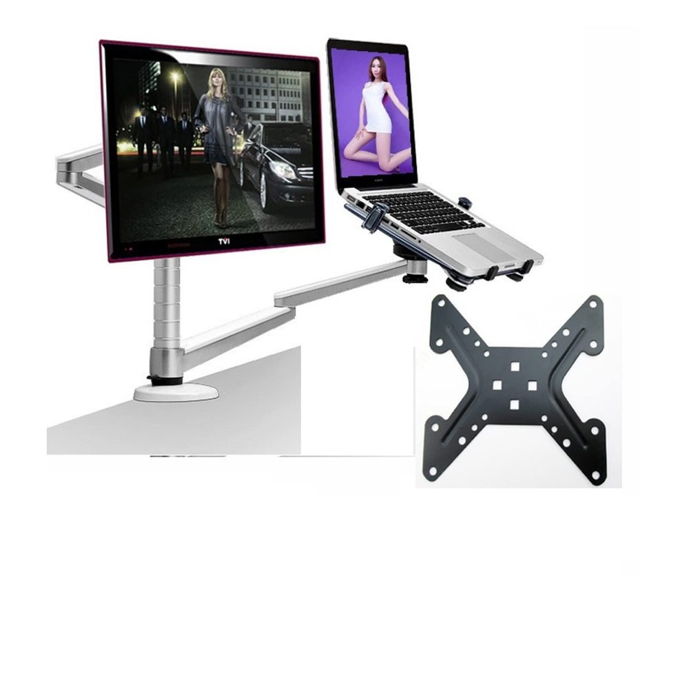 ADBWEKKF OA-7X Multimedia Desktop Dual Arm 27inch LCD Monior Holder+ Laptop Holder Stand Table Full Motion Dual Monitor Mount Arm Stand(OA-7X-A1)
