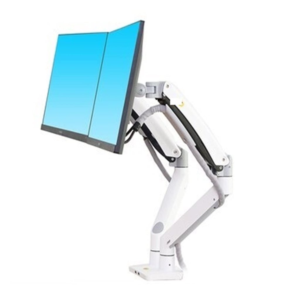 ADBWEKKF F195A 3-12kg Aluminum 22-32" Dual Computer Screen Stand Gas Spring Arm Full Motion Double PC Monitor Holder Support(White)