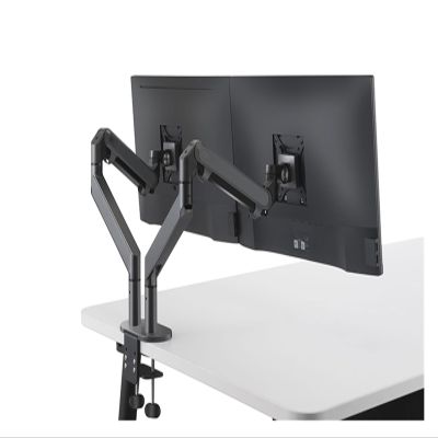 ADBWEKKF OZ-2 Dual Arm Monitor Mount Desk Stand Full Motion Aluminum 17-32 Inch Monitor Holder Gas Spring Arm Load 2-8kgs Each(Dark Grey)