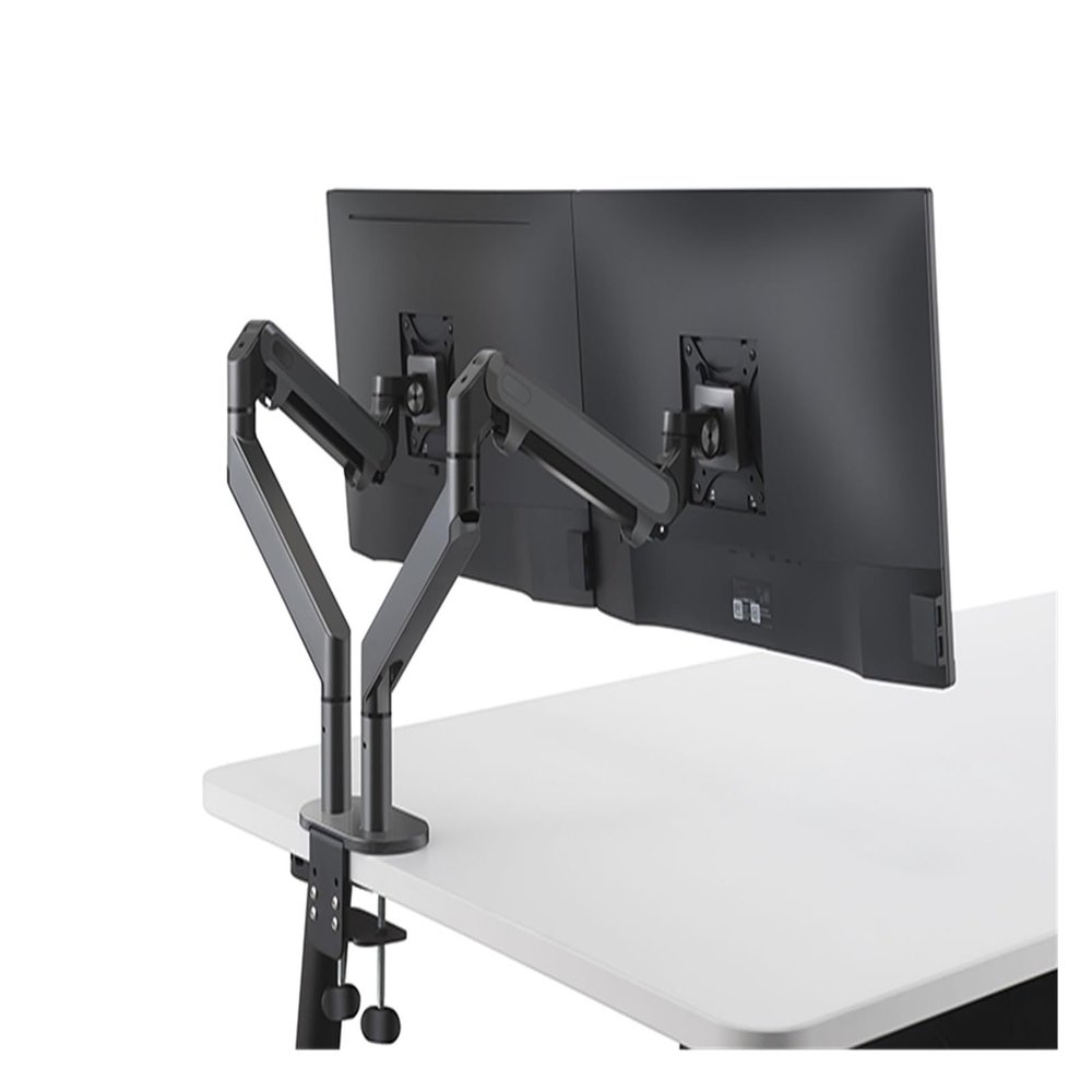 ADBWEKKF OZ-2 Dual Arm Monitor Mount Desk Stand Full Motion Aluminum 17-32 Inch Monitor Holder Gas Spring Arm Load 2-8kgs Each(Dark Grey)