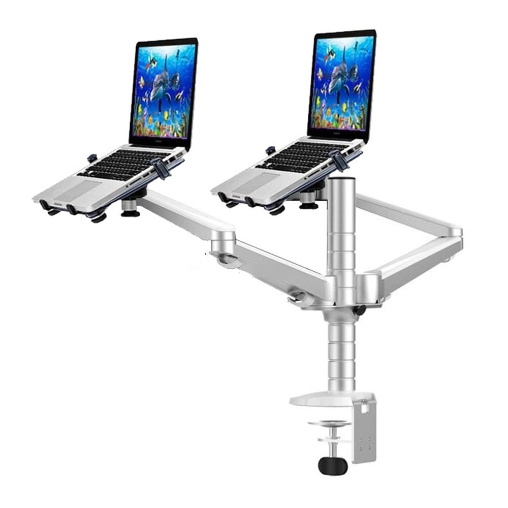 ADBWEKKF OA-12X Multifunctional Dual Arm Two Pad Desk Mount 10"-15" Double Laptop Table Holder Stand Bracket Clamp Base 65mm(OA-12X)