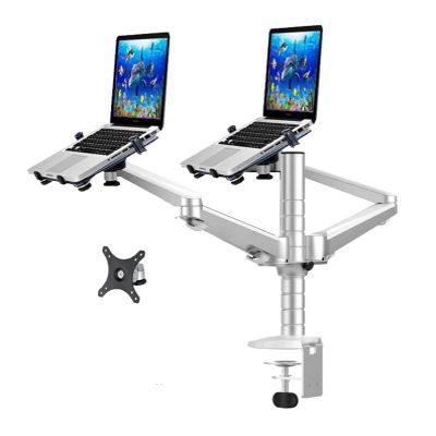 ADBWEKKF OA-12X Multifunctional Dual Arm Two Pad Desk Mount 10"-15" Double Laptop Table Holder Stand Bracket Clamp Base 65mm(OA-12K)