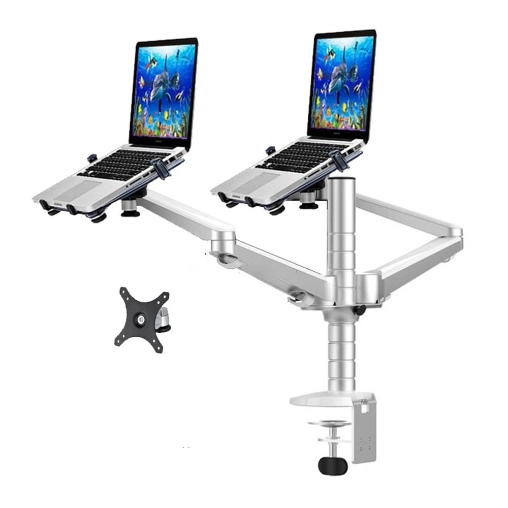 ADBWEKKF OA-12X Multifunctional Dual Arm Two Pad Desk Mount 10"-15" Double Laptop Table Holder Stand Bracket Clamp Base 65mm(OA-12K)