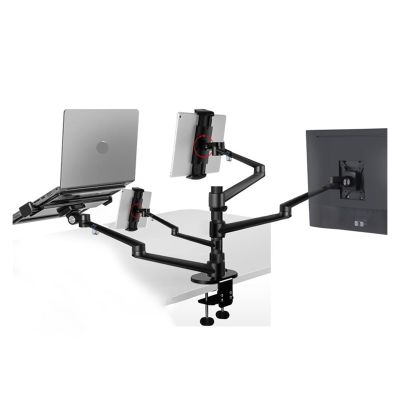 ADBWEKKF OL-4L Aluminum Height Adjustable Desktop Dual Arm 17-32 Inch Monitor Holder+12-17 Inch Laptop Holder Stand Full Motion Mount Arm(Silver)