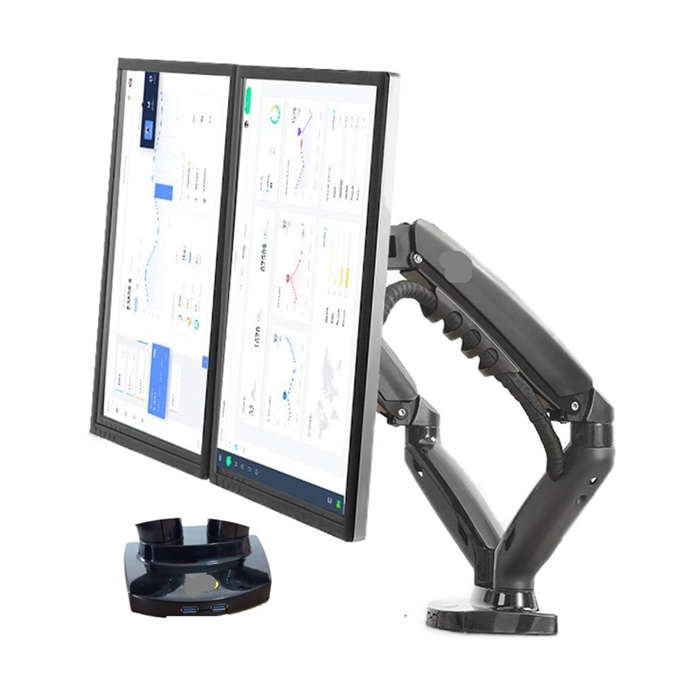 ADBWEKKF Dual Monitor Holder Full Motion Dual Arm Monitor Support 17-30 Inch Monitor Mount Bracket Load 2-9 Kgs Each(with 2xUSB3.0)