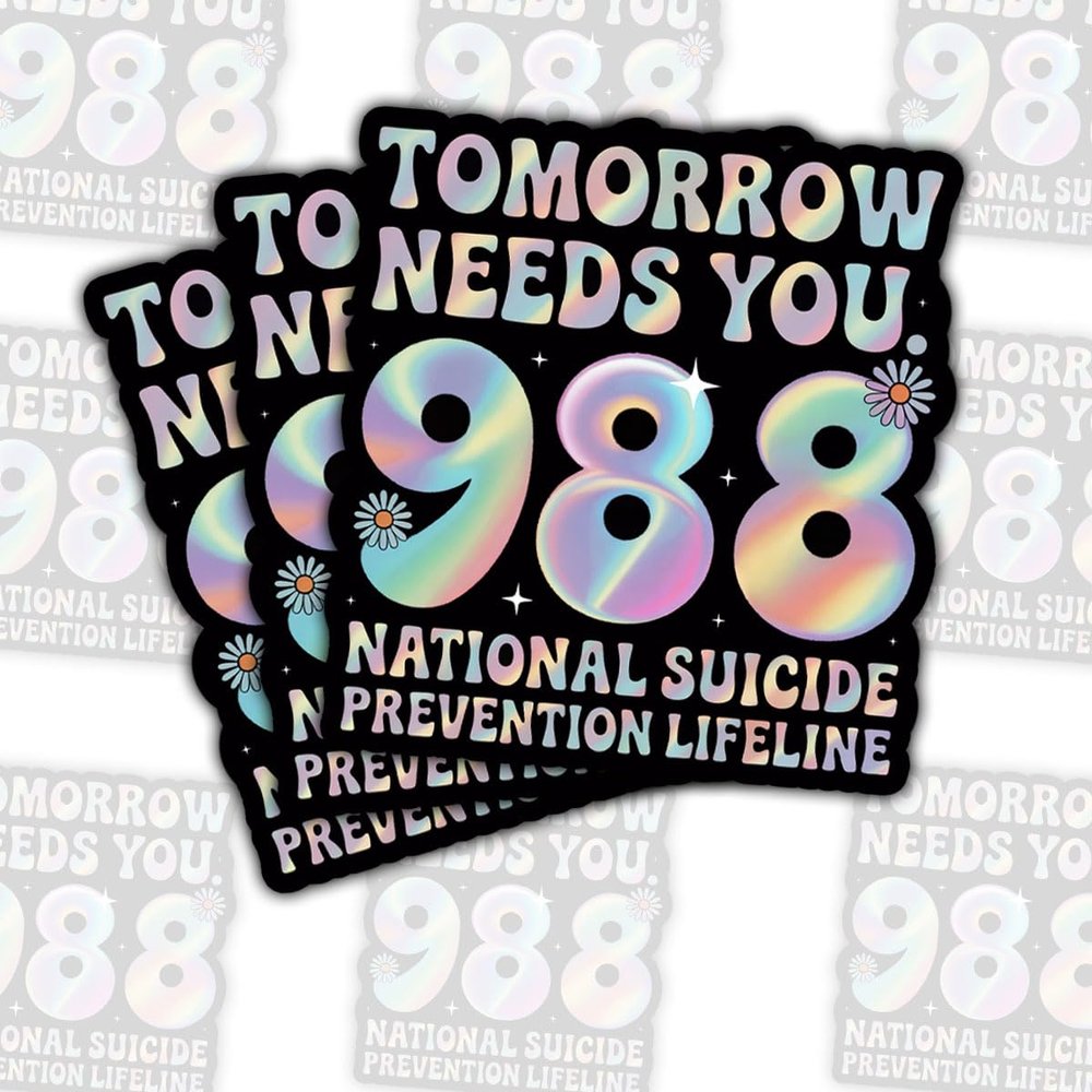 3 Pcs Suicide Prevention 988 Mental Health Sticker  Support Awareness Hotline Vinyl Decal Waterproof for Laptop, Water Bottle, Notebook  Gift for Therapists, Advocates, Friends  3 Inch