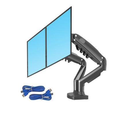 ADBWEKKF F160 Gas Spring 360 Degree Desktop 17"-27" Dual Monitor Holder Arm with USB3.0 Monitor Mount Bracket Load 2-9kg Each(with Two USB3.0)
