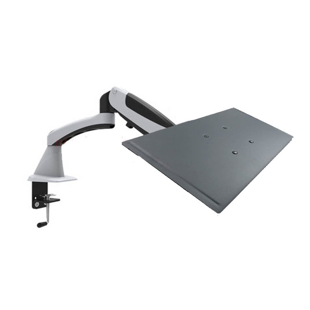 ADBWEKKF Tilt Full Motion Aluminum Air Press Gas Spring Dual Arm LCD Desktop Mount Swivel Monitor Table Stand Clamp with Notebook Tray(DL-GM112FC-LP60)