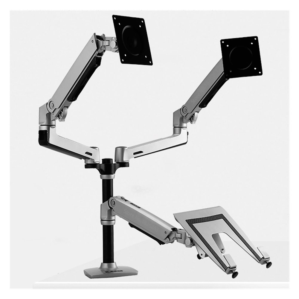 ADBWEKKF Full Motion 17-32inch Dual Monitor Holder Mount Arm +10-15.6inch Laptop Support Mechanical Spring Arm Max.Loading 10kgs(Silver Grey)