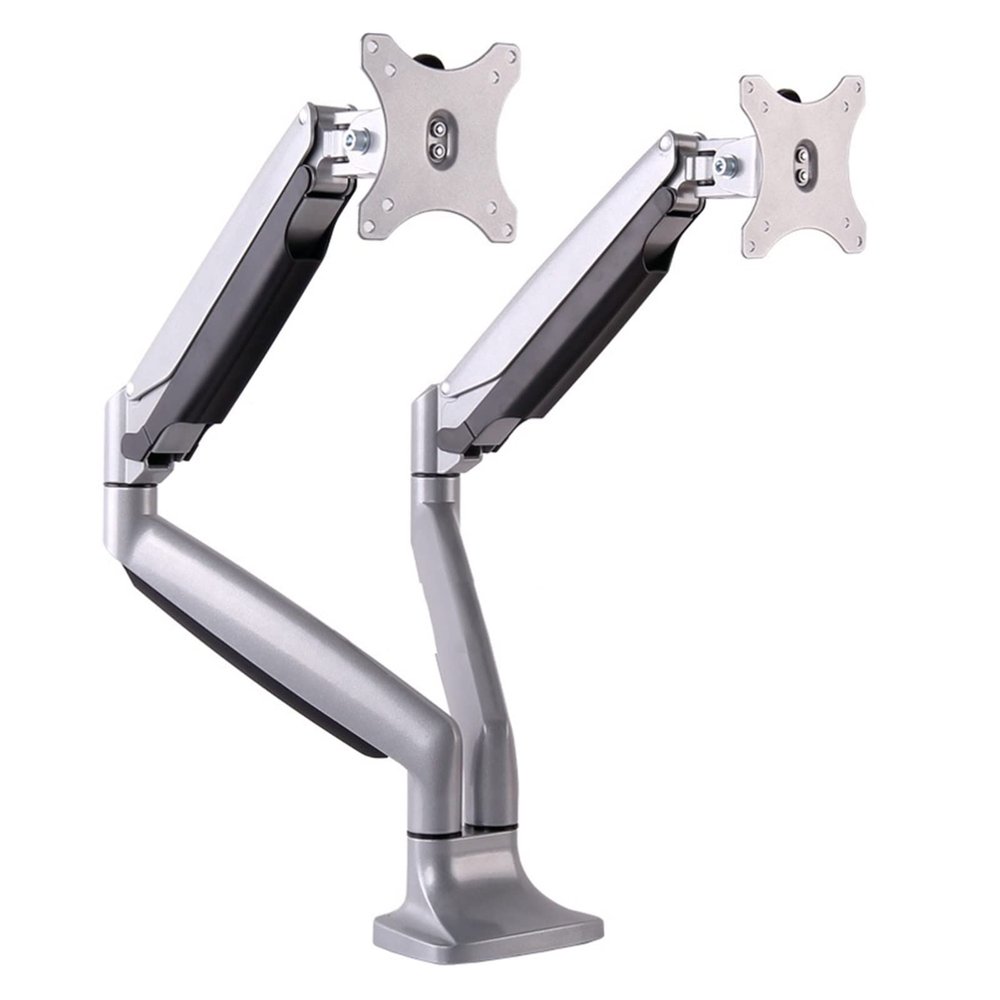 ADBWEKKF DL-LDT10 Gas Spring Dual Monitor Holder Desktop Computer Mount Arm Stand Base with Audio and USB Port Fit 10"~27" Max 9KG
