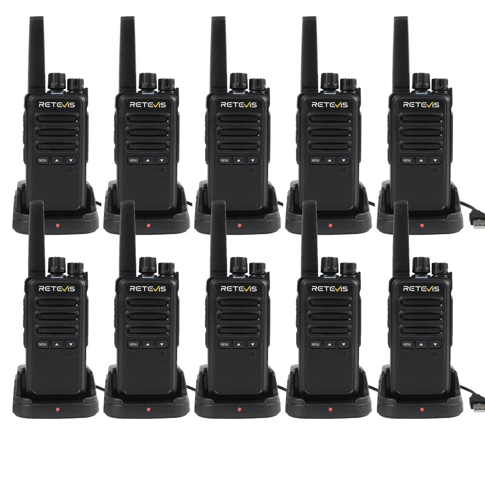 Retevis RT68B Walkie Talkies Long Range, Compact Handsfree Rechargeable 2 Way Radios with Charging Base, Emergency Alarm, FRS Walkie Talkie for School Security Warehouse(10 Pack)