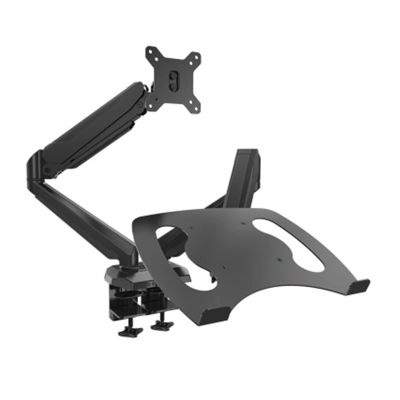 ADBWEKKF 15"-27" DL-GM224U-D Dual Arm Monitor Desktop Stand Swivel Screen Table Bracket Big Clamp with Laptop Tray with USB Port(Black)