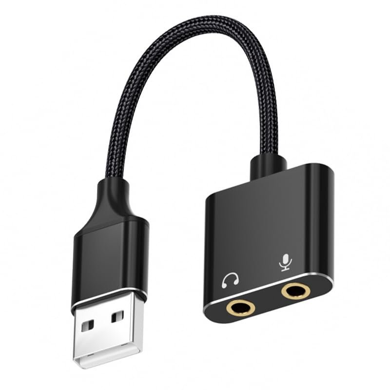 2-Hole USB Sound Card Adapter for Headphone & Microphone Enhancing Sound for P4 PC Computer & Laptops